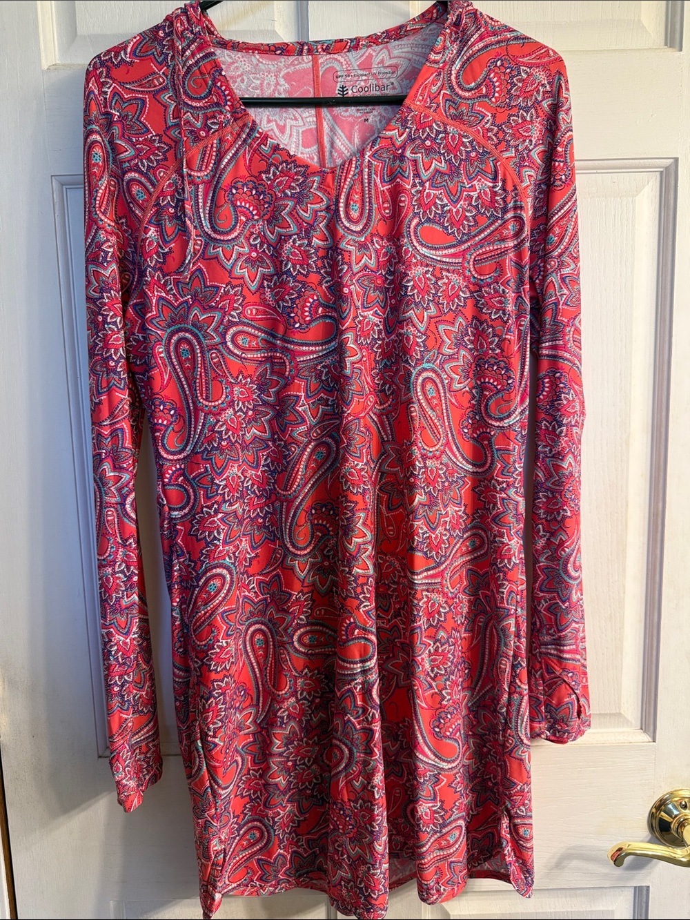 Coolibar Coral and Navy Paisley Long Sleeve Tunic
